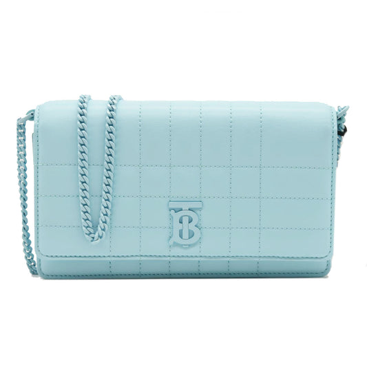 BURBERRY Lola TB Quilted Leather Clutch on Chain Sky Blue