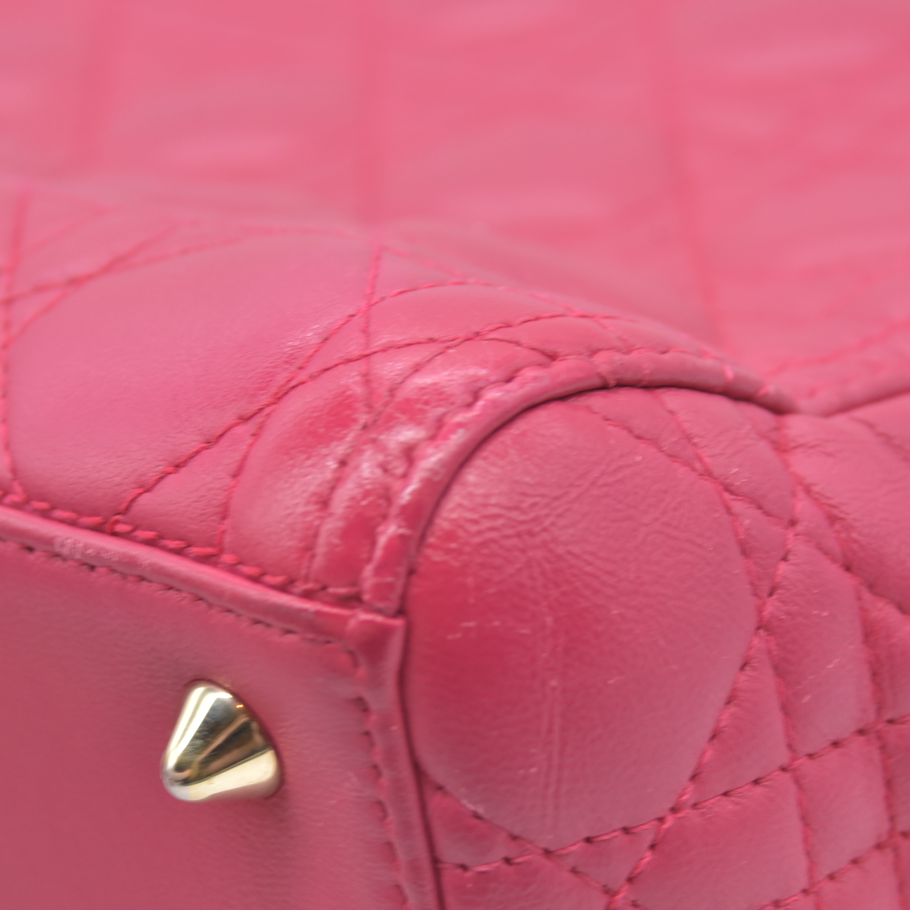 $6700 Christian Dior Lambskin Cannage Medium Lady Dior Fuchsia