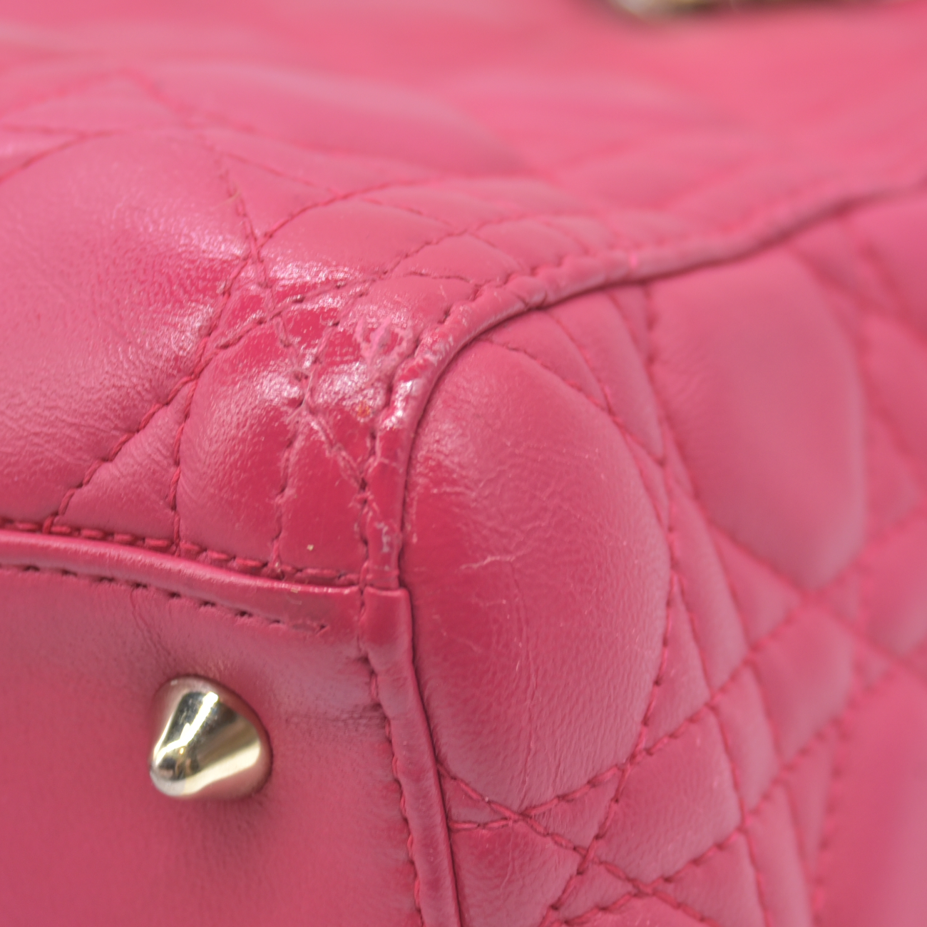 $6700 Christian Dior Lambskin Cannage Medium Lady Dior Fuchsia
