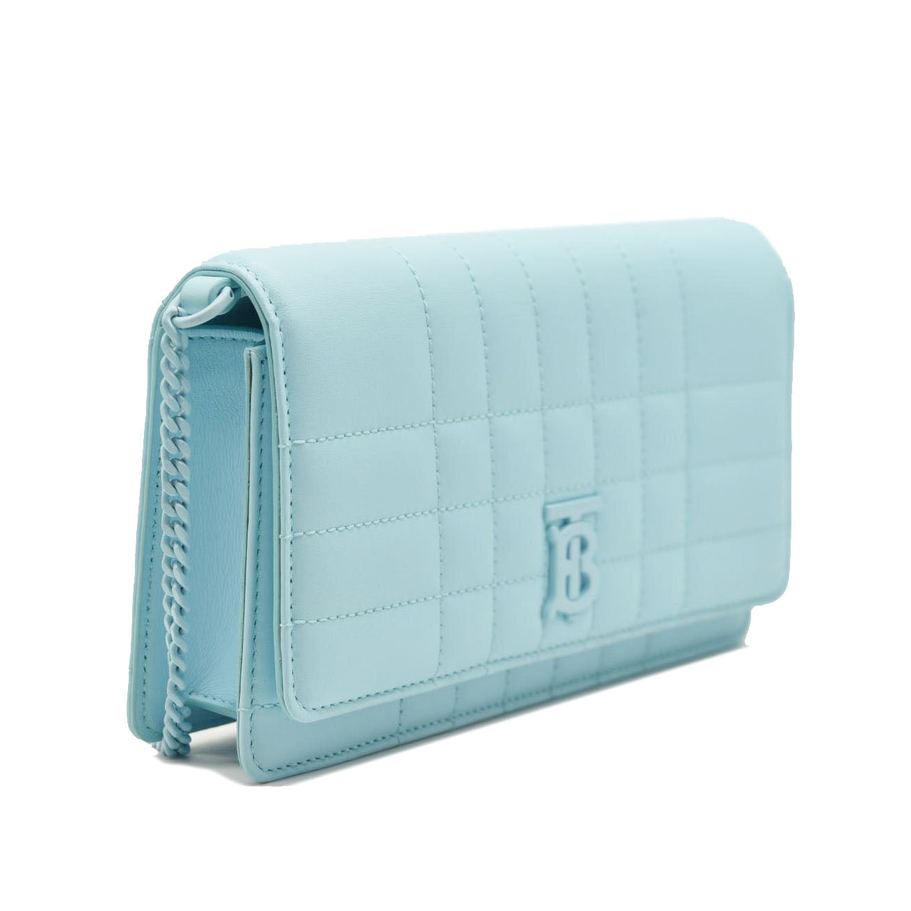 BURBERRY Lola TB Quilted Leather Clutch on Chain Sky Blue