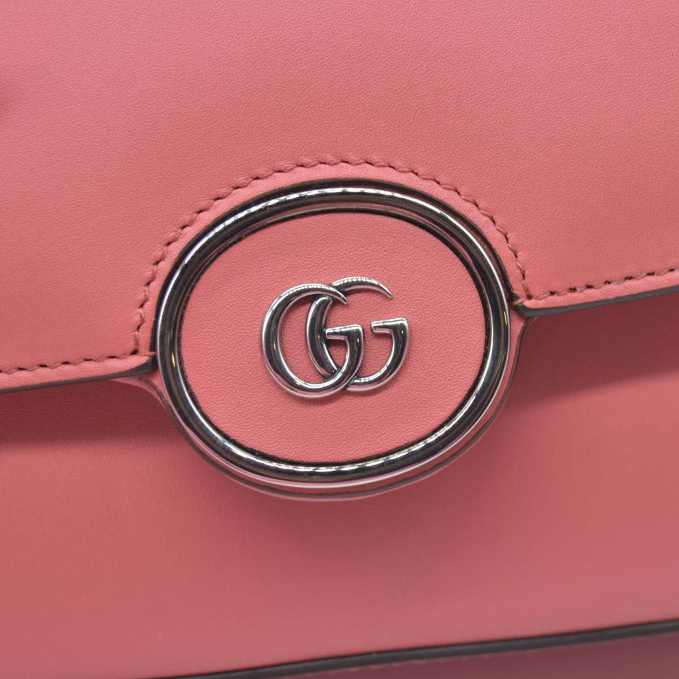 $2980 Gucci Senna Calfskin Petite GG Top Handle Shoulder Bag Pink