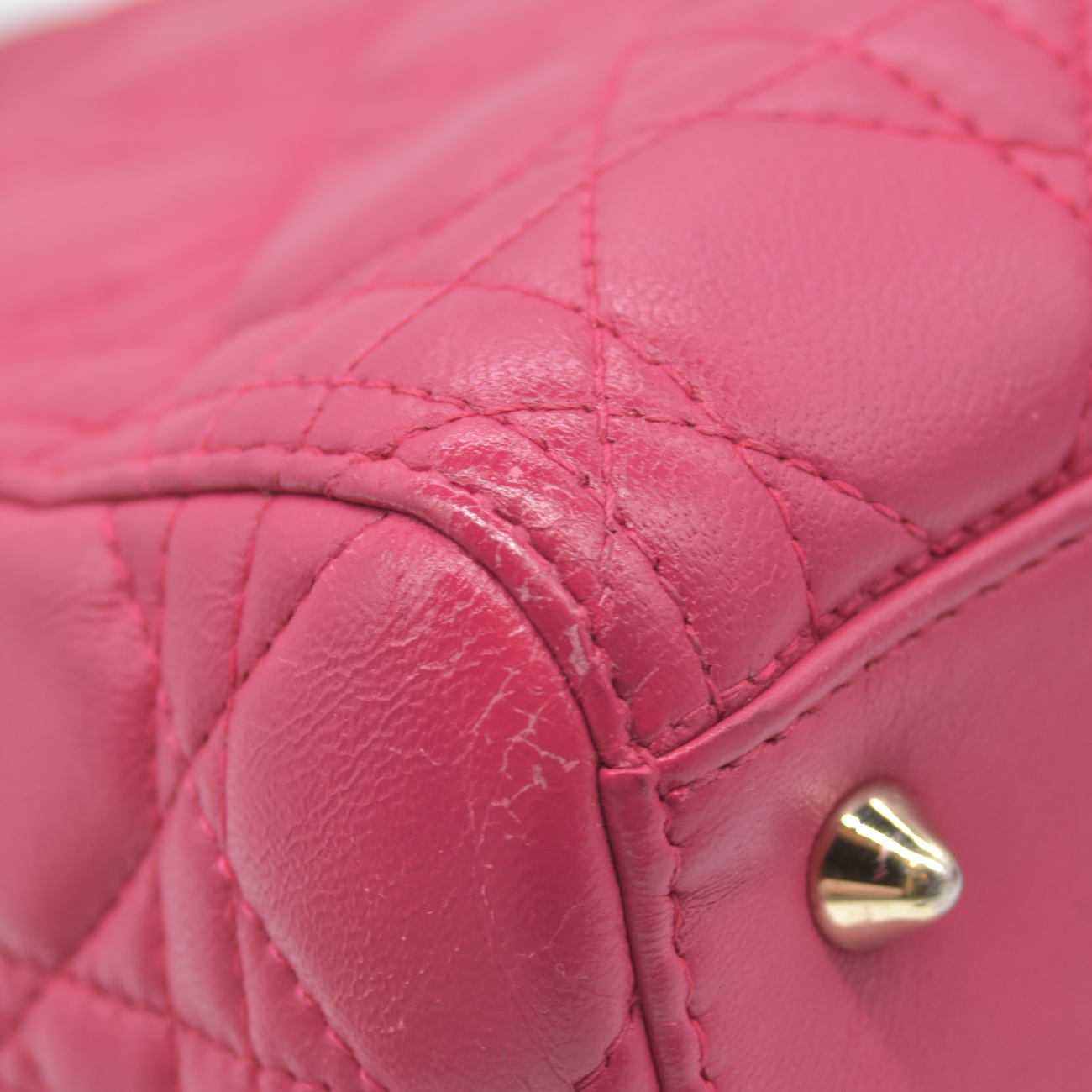 $6700 Christian Dior Lambskin Cannage Medium Lady Dior Fuchsia