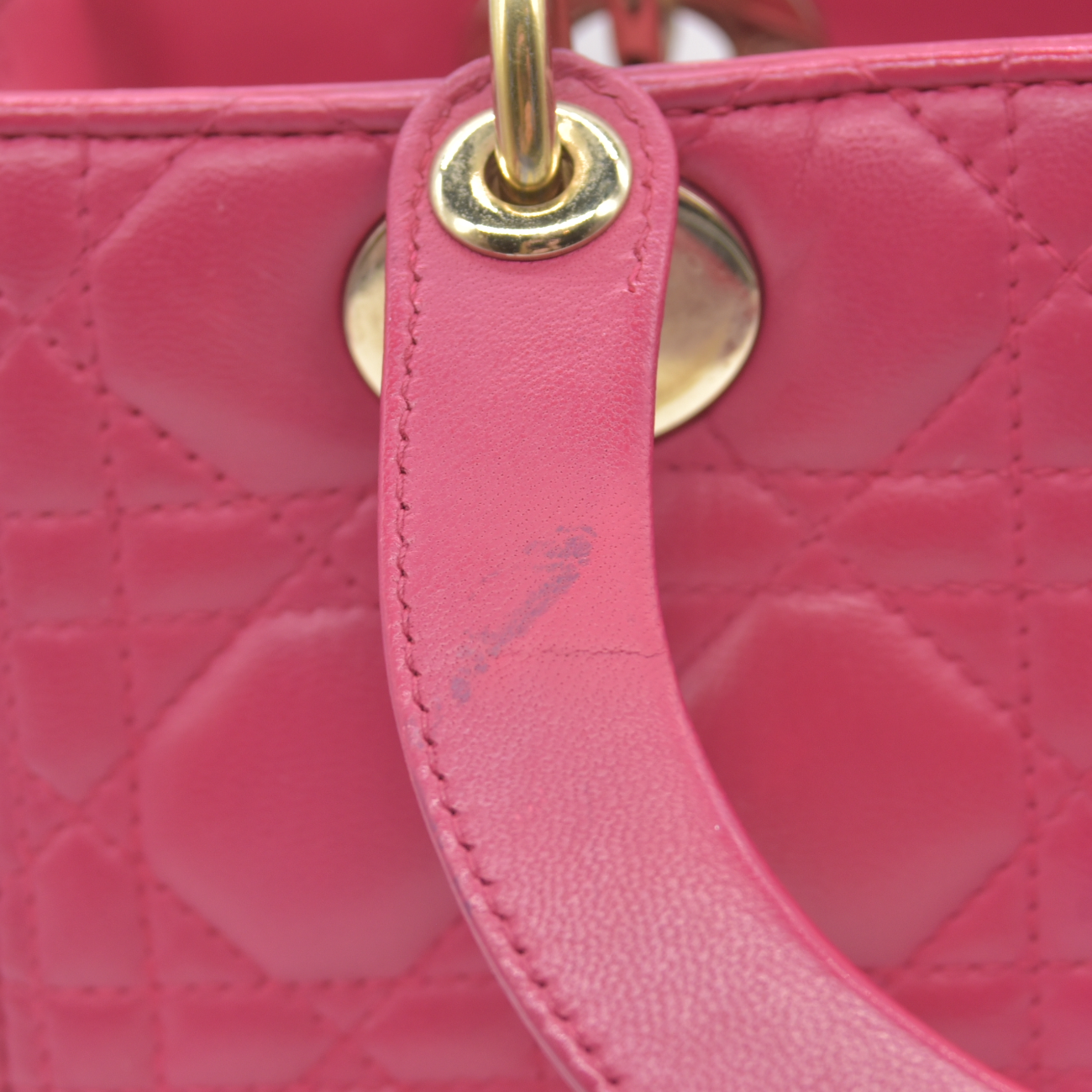 $6700 Christian Dior Lambskin Cannage Medium Lady Dior Fuchsia
