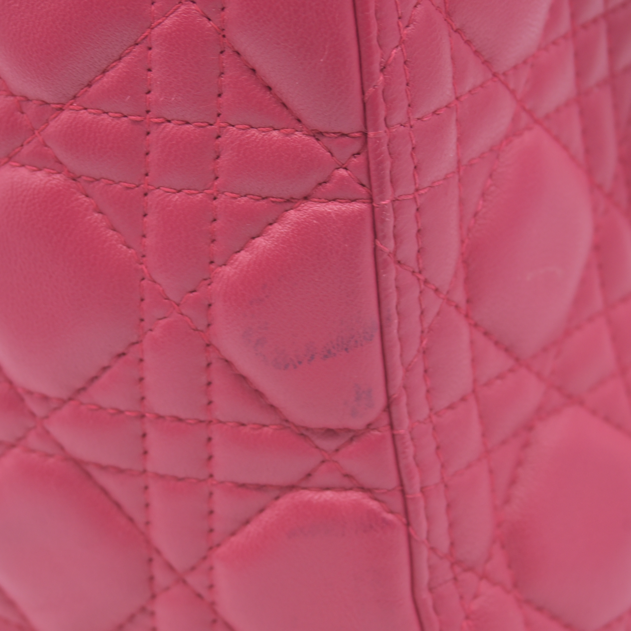 $6700 Christian Dior Lambskin Cannage Medium Lady Dior Fuchsia