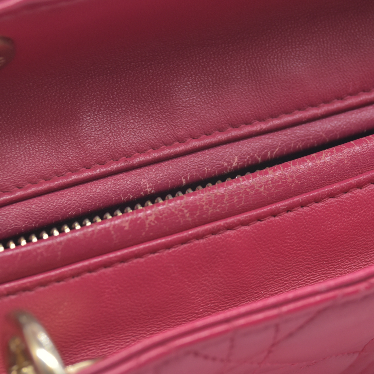 $6700 Christian Dior Lambskin Cannage Medium Lady Dior Fuchsia
