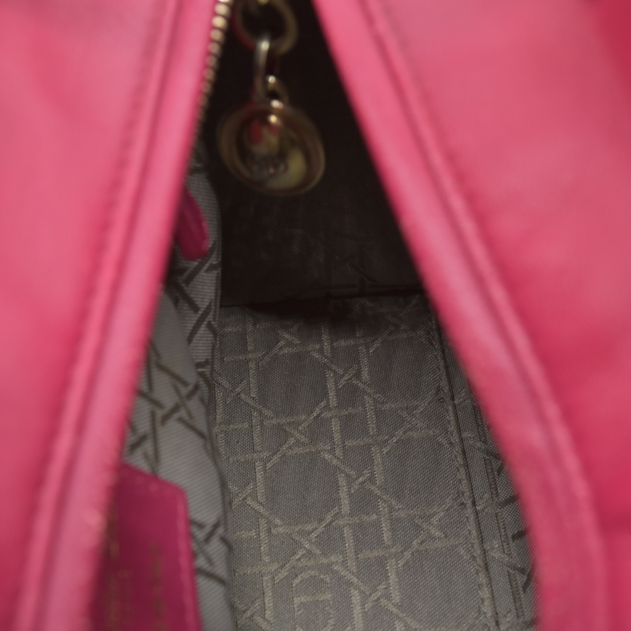 $6700 Christian Dior Lambskin Cannage Medium Lady Dior Fuchsia