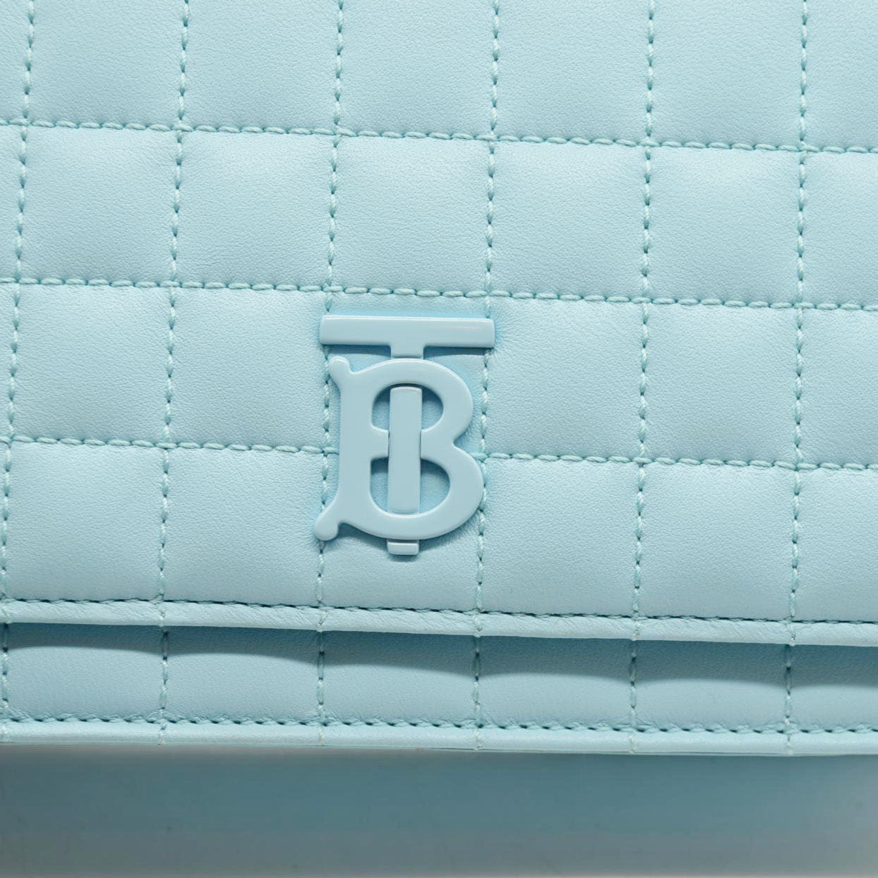 BURBERRY Lola TB Quilted Leather Clutch on Chain Sky Blue