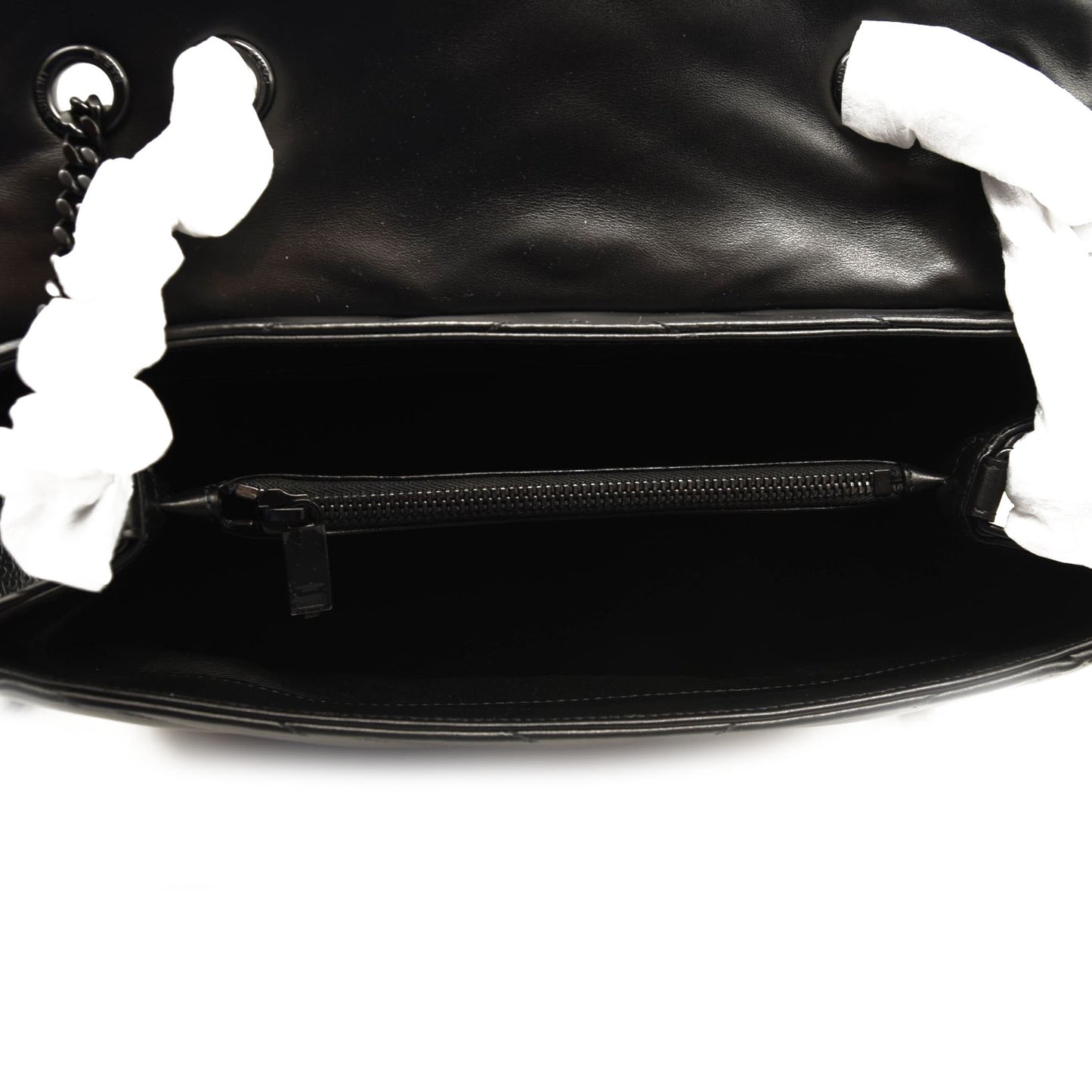 NEW SAINT LAURENT Calfskin Y Quilted Monogram Medium Loulou Chain Satchel Black