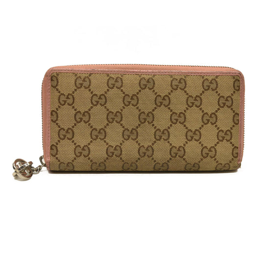 GUCCI Interlocking G GG Logo Canvas Zip Around Long Wallet Beige