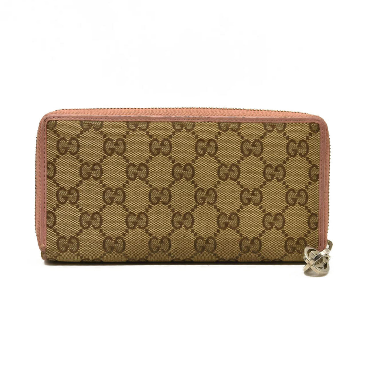 GUCCI Interlocking G GG Logo Canvas Zip Around Long Wallet Beige