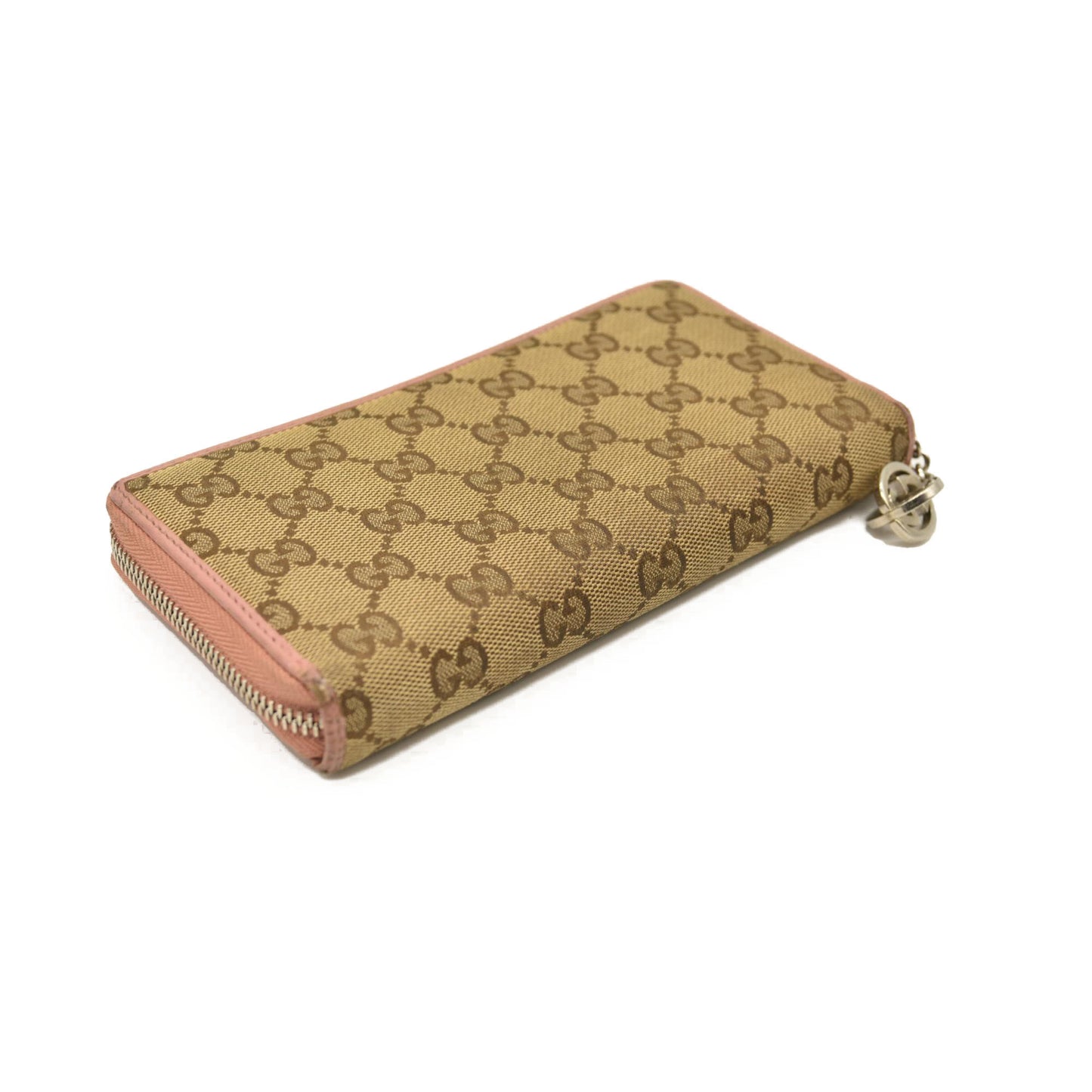 GUCCI Interlocking G GG Logo Canvas Zip Around Long Wallet Beige