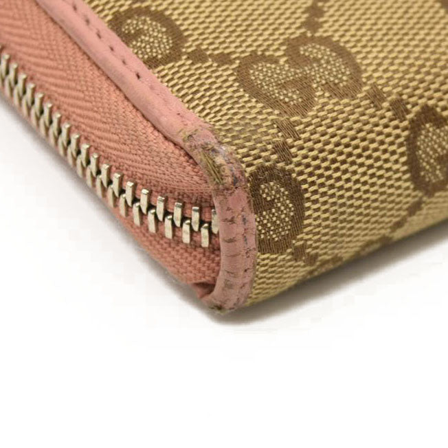 GUCCI Interlocking G GG Logo Canvas Zip Around Long Wallet Beige