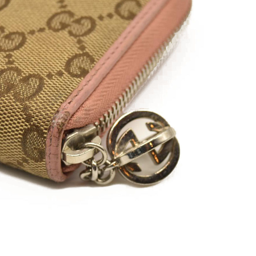 GUCCI Interlocking G GG Logo Canvas Zip Around Long Wallet Beige