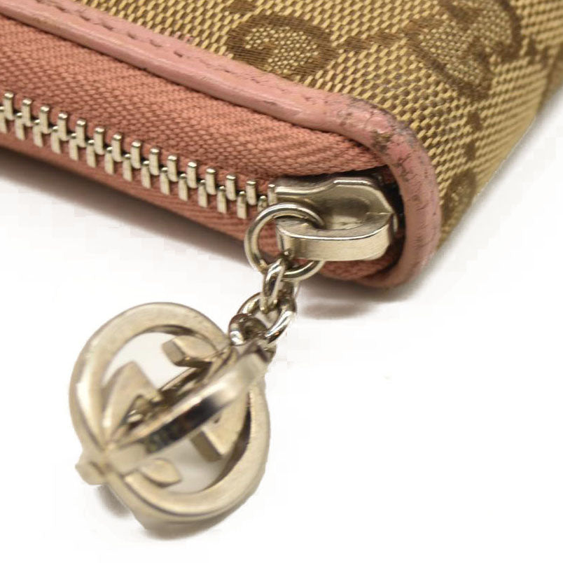 GUCCI Interlocking G GG Logo Canvas Zip Around Long Wallet Beige