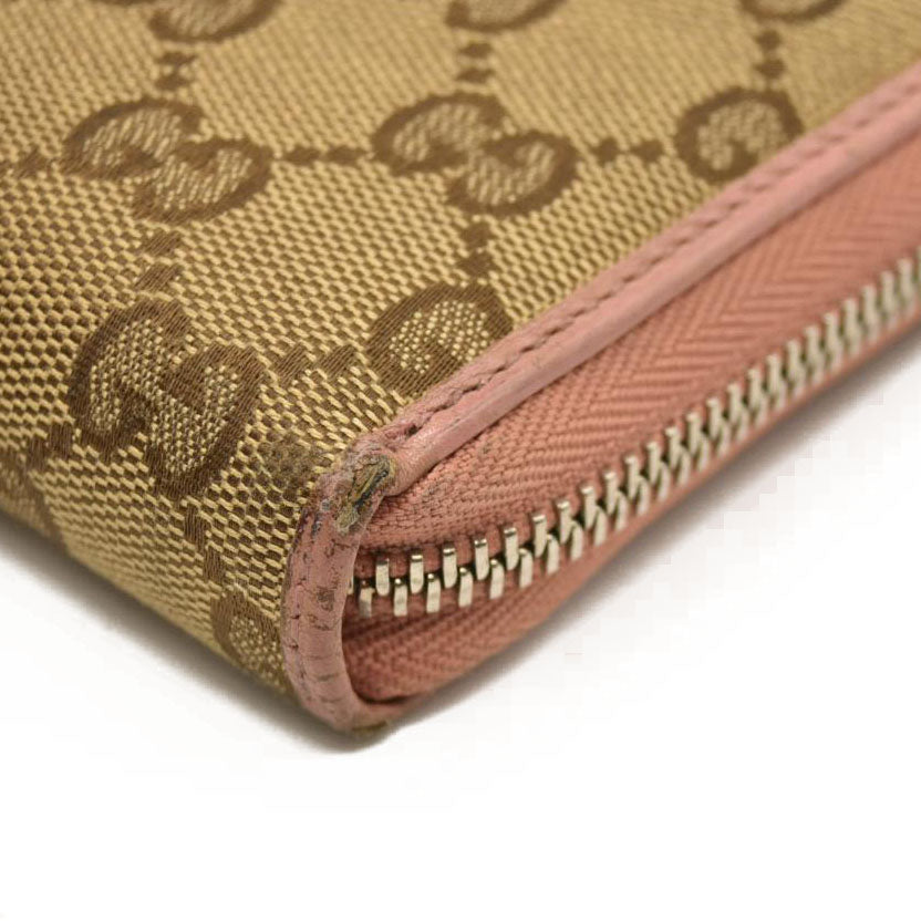 GUCCI Interlocking G GG Logo Canvas Zip Around Long Wallet Beige