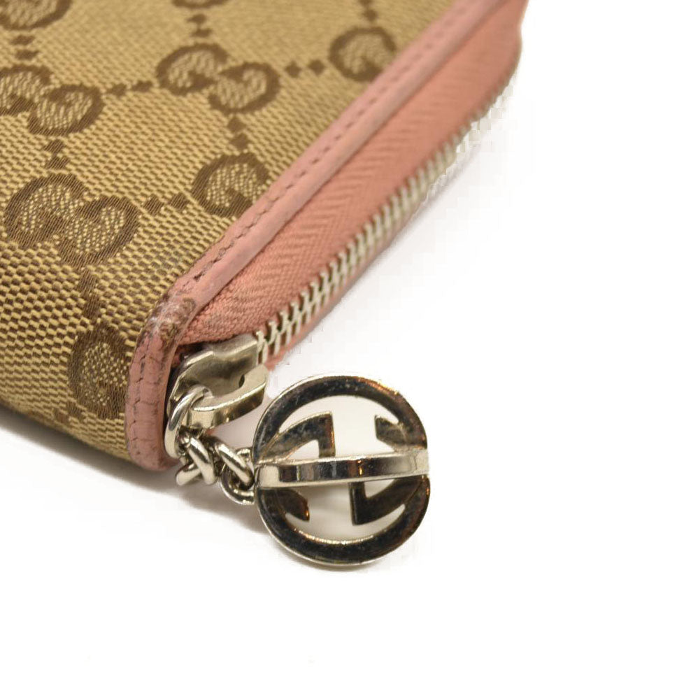 GUCCI Interlocking G GG Logo Canvas Zip Around Long Wallet Beige