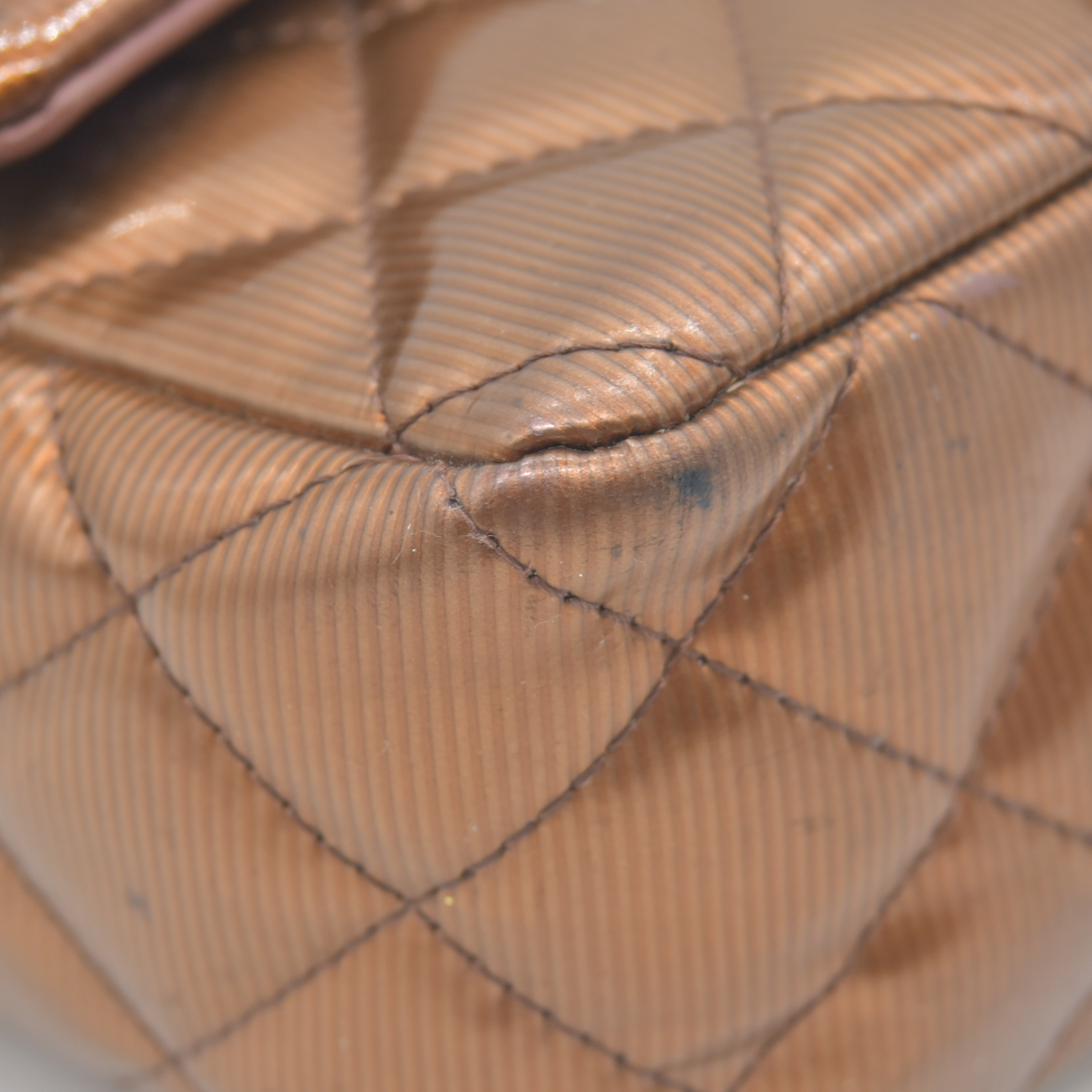 $5200 2013 Chanel Patent Calfskin Quilted Mini Rectangular Flap Bronze Metallic