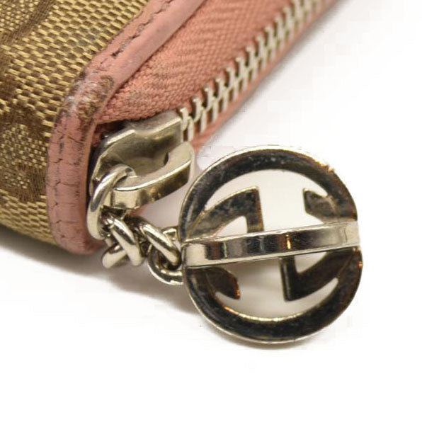 GUCCI Interlocking G GG Logo Canvas Zip Around Long Wallet Beige