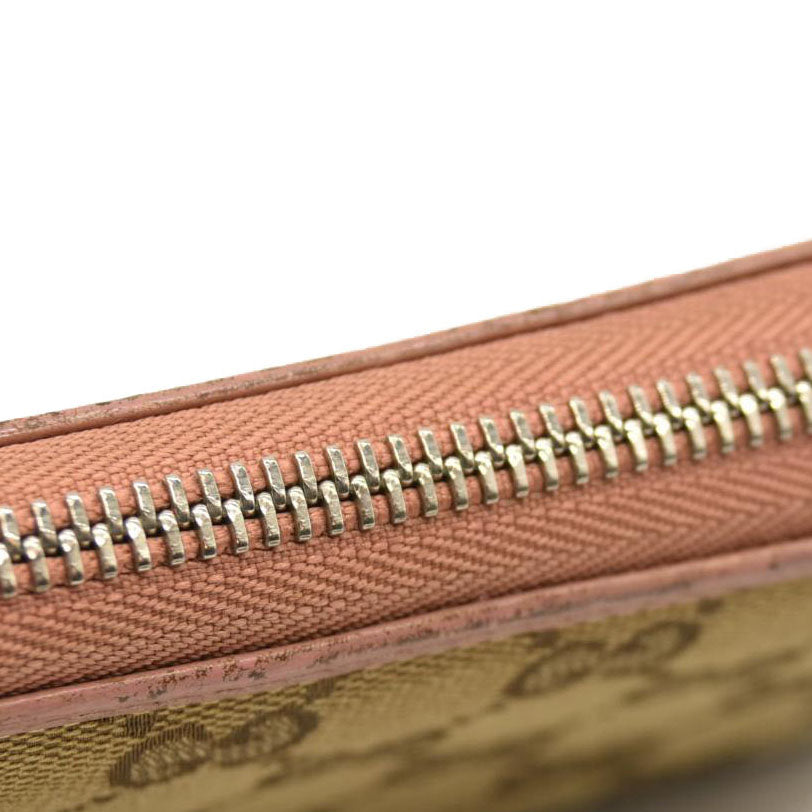 GUCCI Interlocking G GG Logo Canvas Zip Around Long Wallet Beige