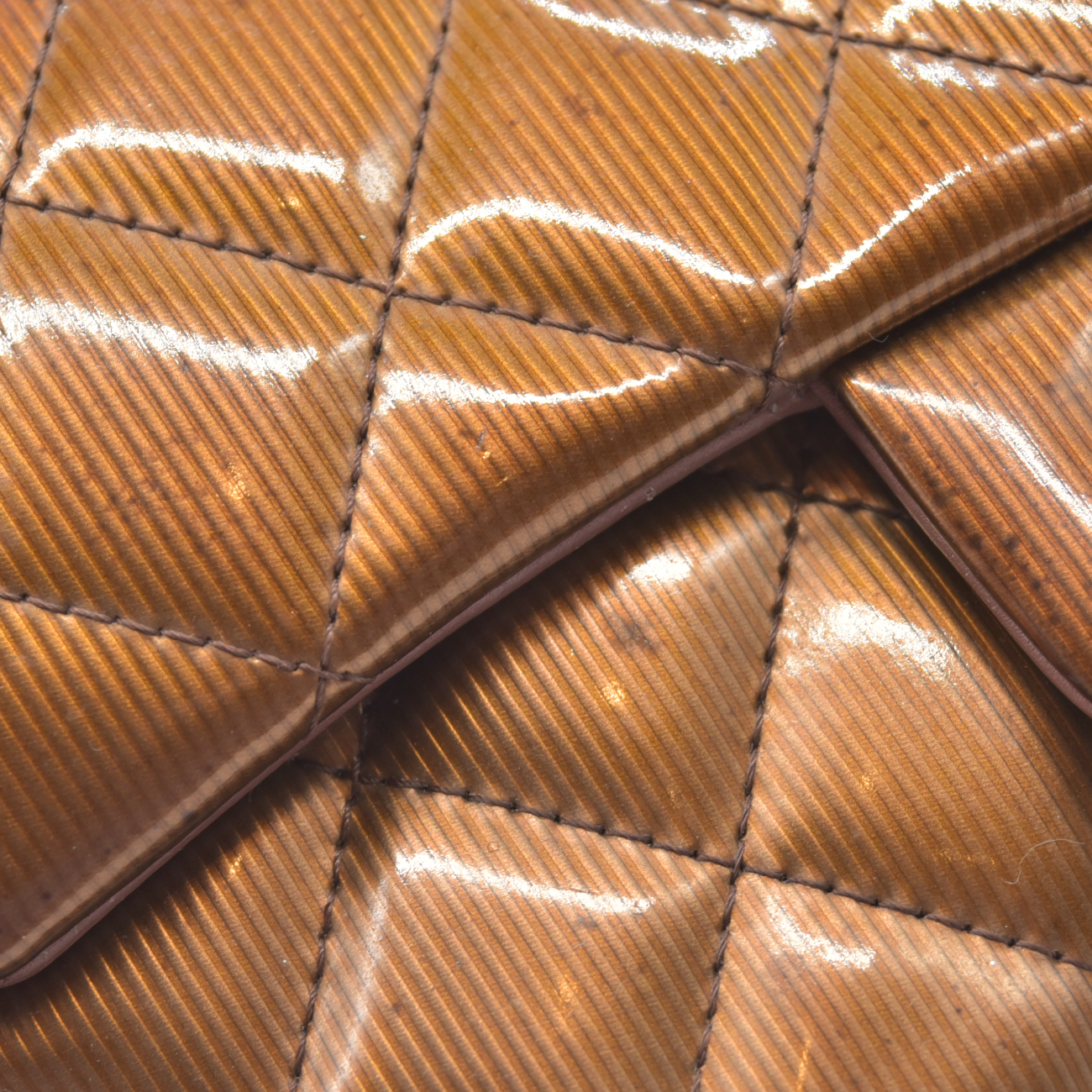 $5200 2013 Chanel Patent Calfskin Quilted Mini Rectangular Flap Bronze Metallic
