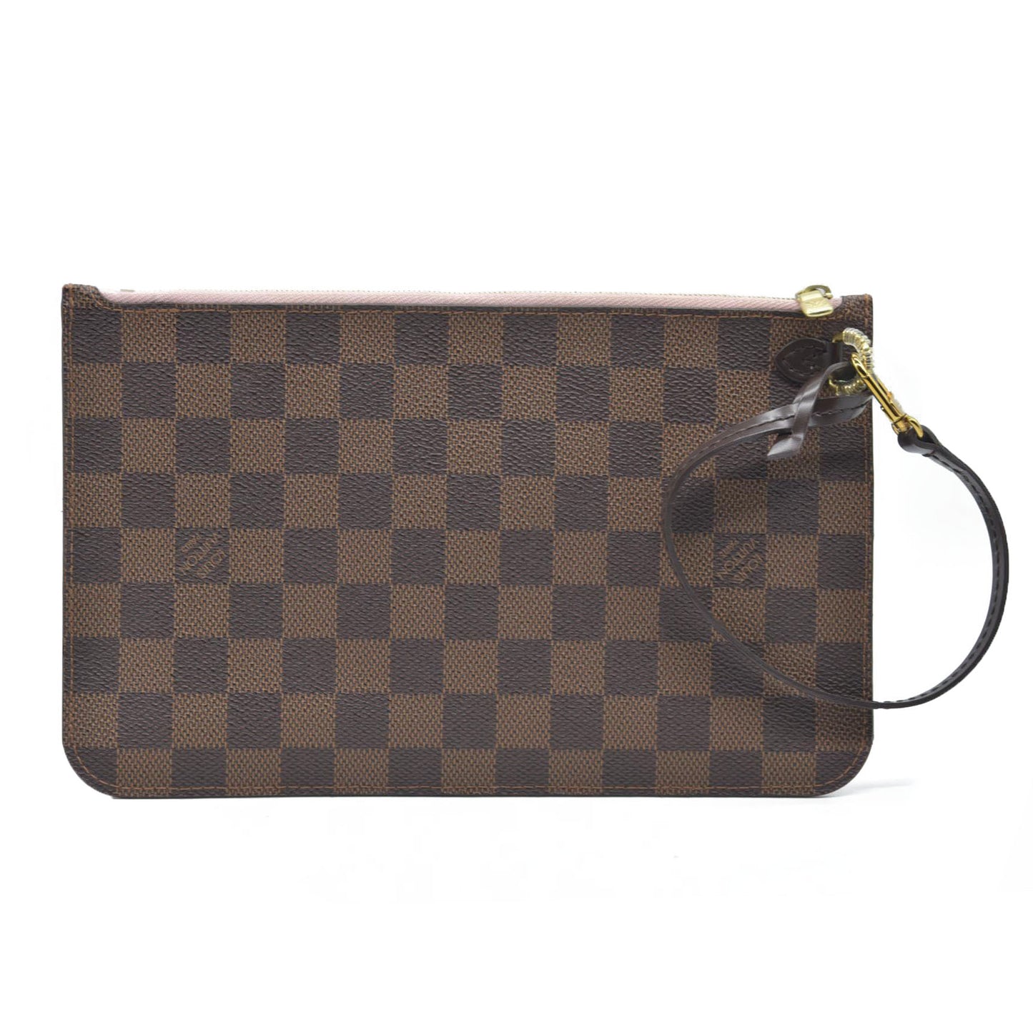 Louis Vuitton  Damier Ebene Neverfull MM Pochette Rose Ballerine Wristlet