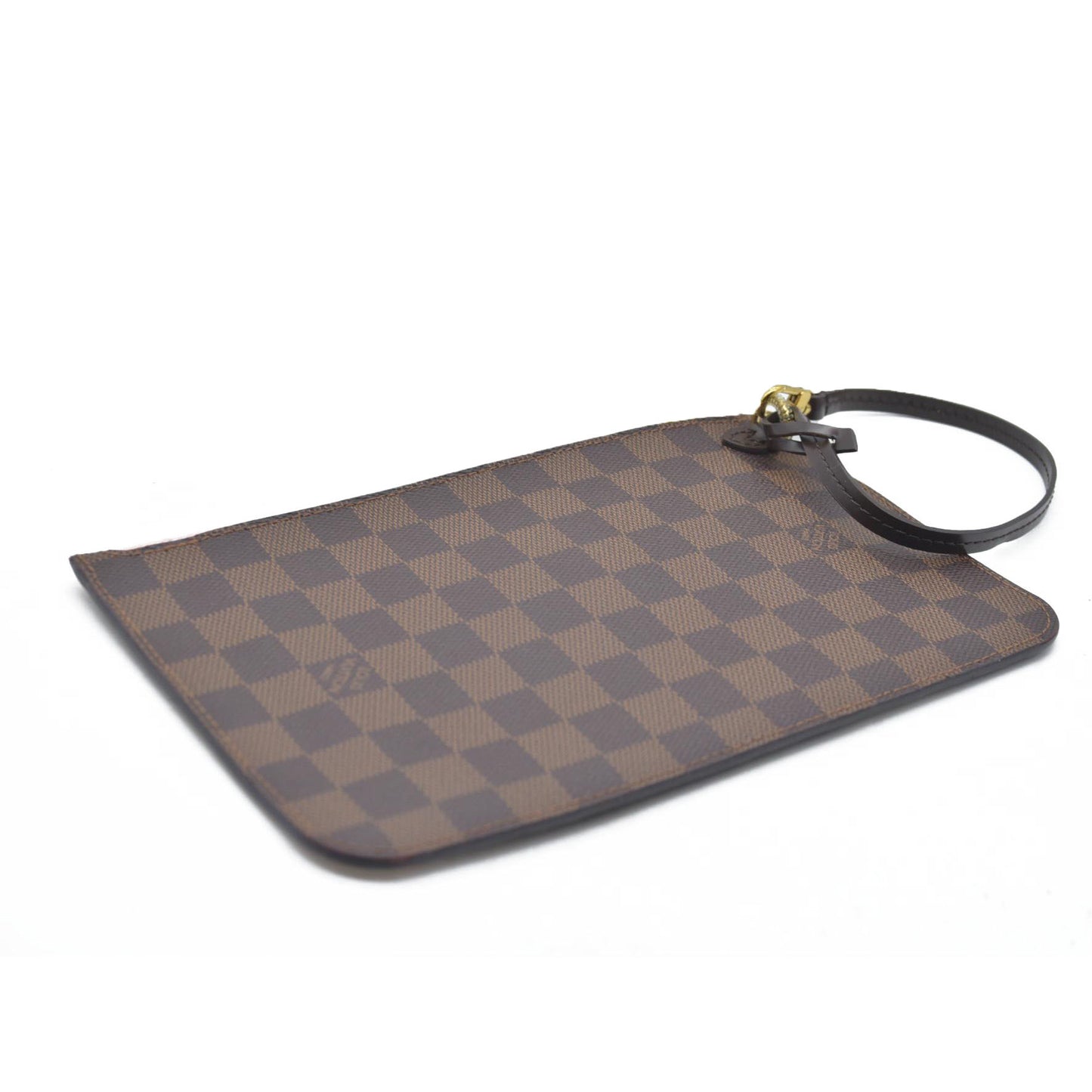 Louis Vuitton  Damier Ebene Neverfull MM Pochette Rose Ballerine Wristlet