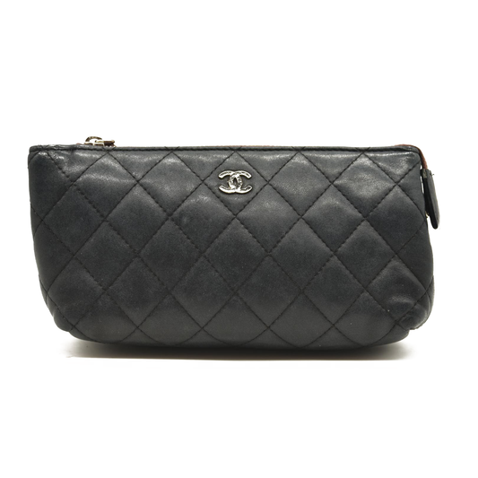 Chanel Lambskin Quilted Cosmetic Case Black