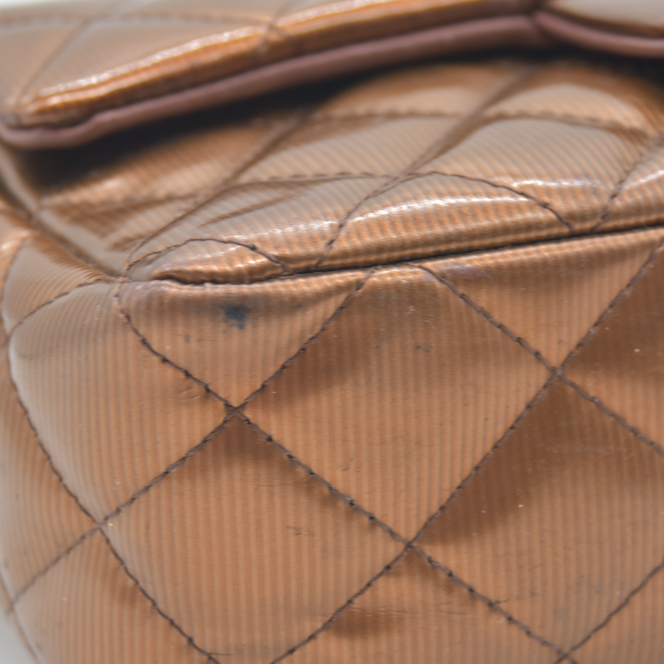 $5200 2013 Chanel Patent Calfskin Quilted Mini Rectangular Flap Bronze Metallic
