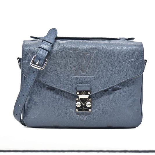 $3100 Louis Vuitton Metallic Empreinte Monogram Giant Pochette Metis Navy Nacre