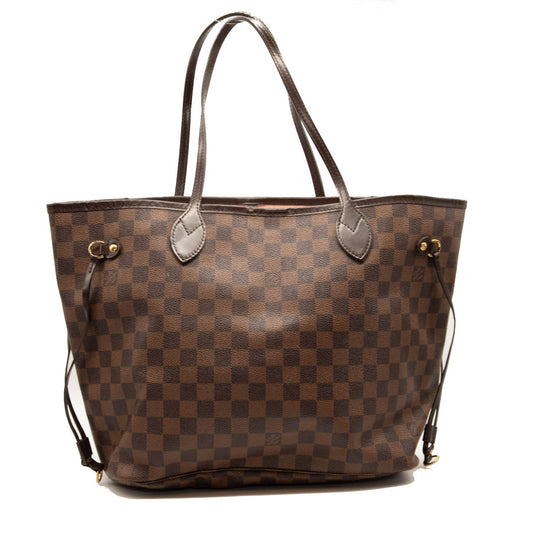 AR3146 LOUIS VUITTON Brown Damier Ebene Neverfull MM Tote Bag Rose Ballerine