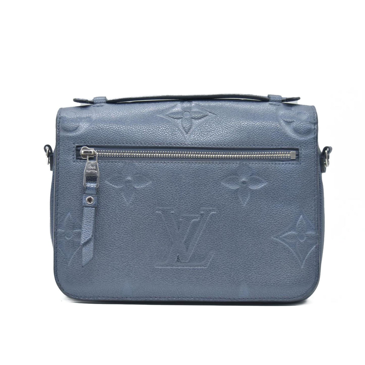 $3100 Louis Vuitton Metallic Empreinte Monogram Giant Pochette Metis Navy Nacre