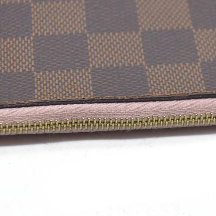Louis Vuitton  Damier Ebene Neverfull MM Pochette Rose Ballerine Wristlet