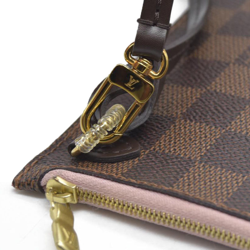 Louis Vuitton  Damier Ebene Neverfull MM Pochette Rose Ballerine Wristlet