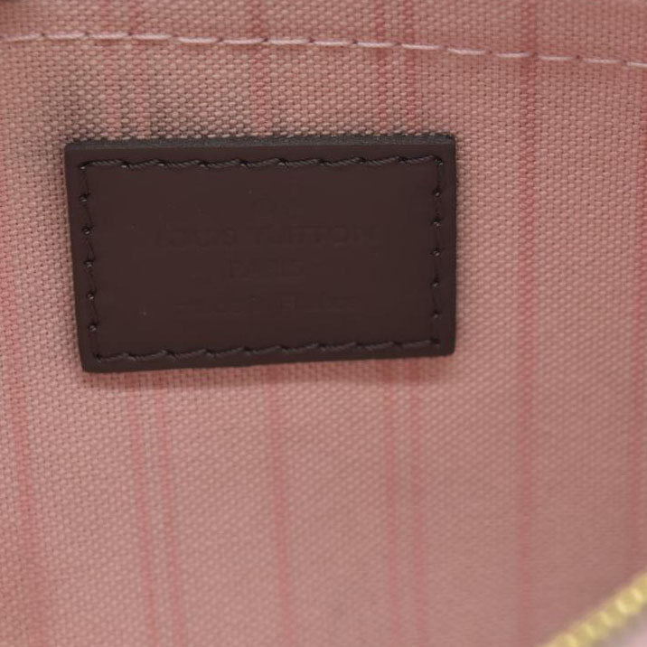 Louis Vuitton  Damier Ebene Neverfull MM Pochette Rose Ballerine Wristlet