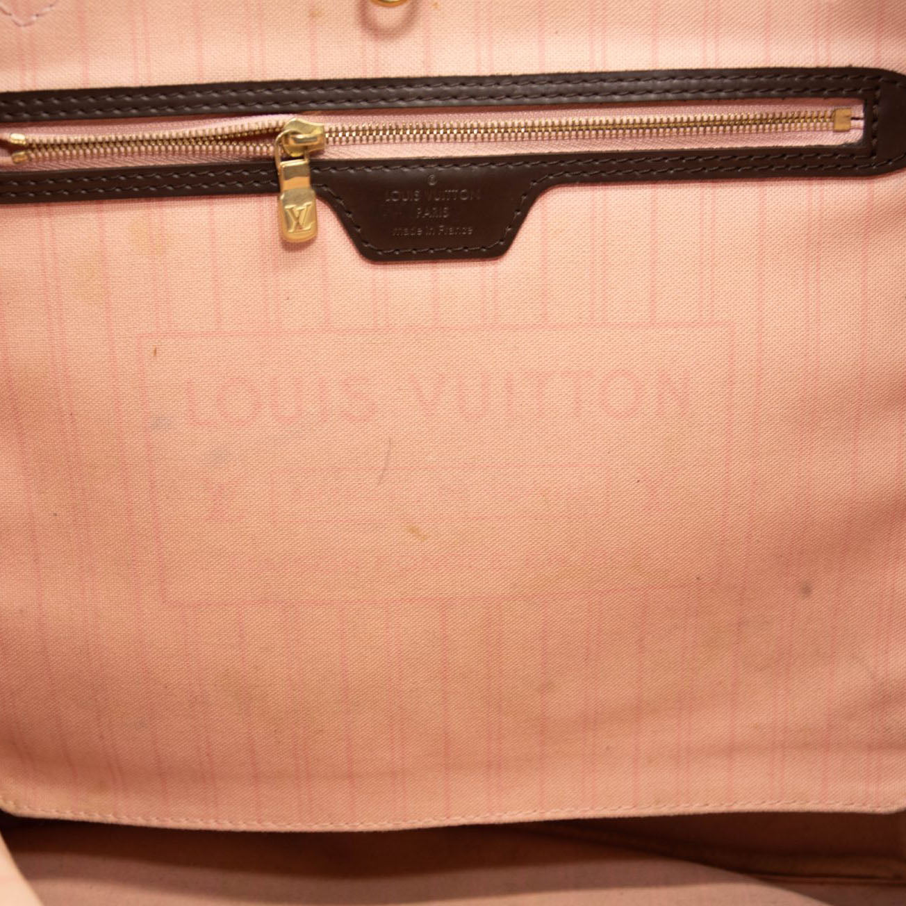 AR3146 LOUIS VUITTON Brown Damier Ebene Neverfull MM Tote Bag Rose Ballerine