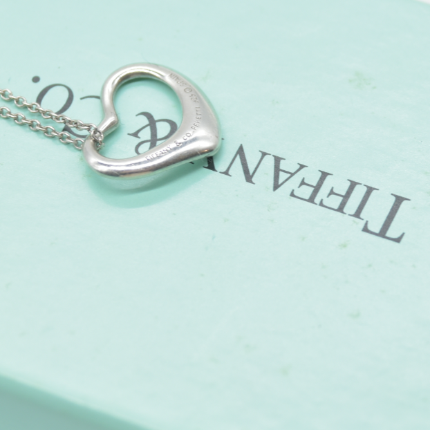 $500 Tiffany & Co. Elsa Peretti 15 mm Open Heart Pendant Sterling Silver 925