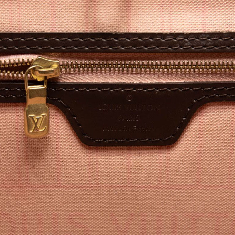 AR3146 LOUIS VUITTON Brown Damier Ebene Neverfull MM Tote Bag Rose Ballerine