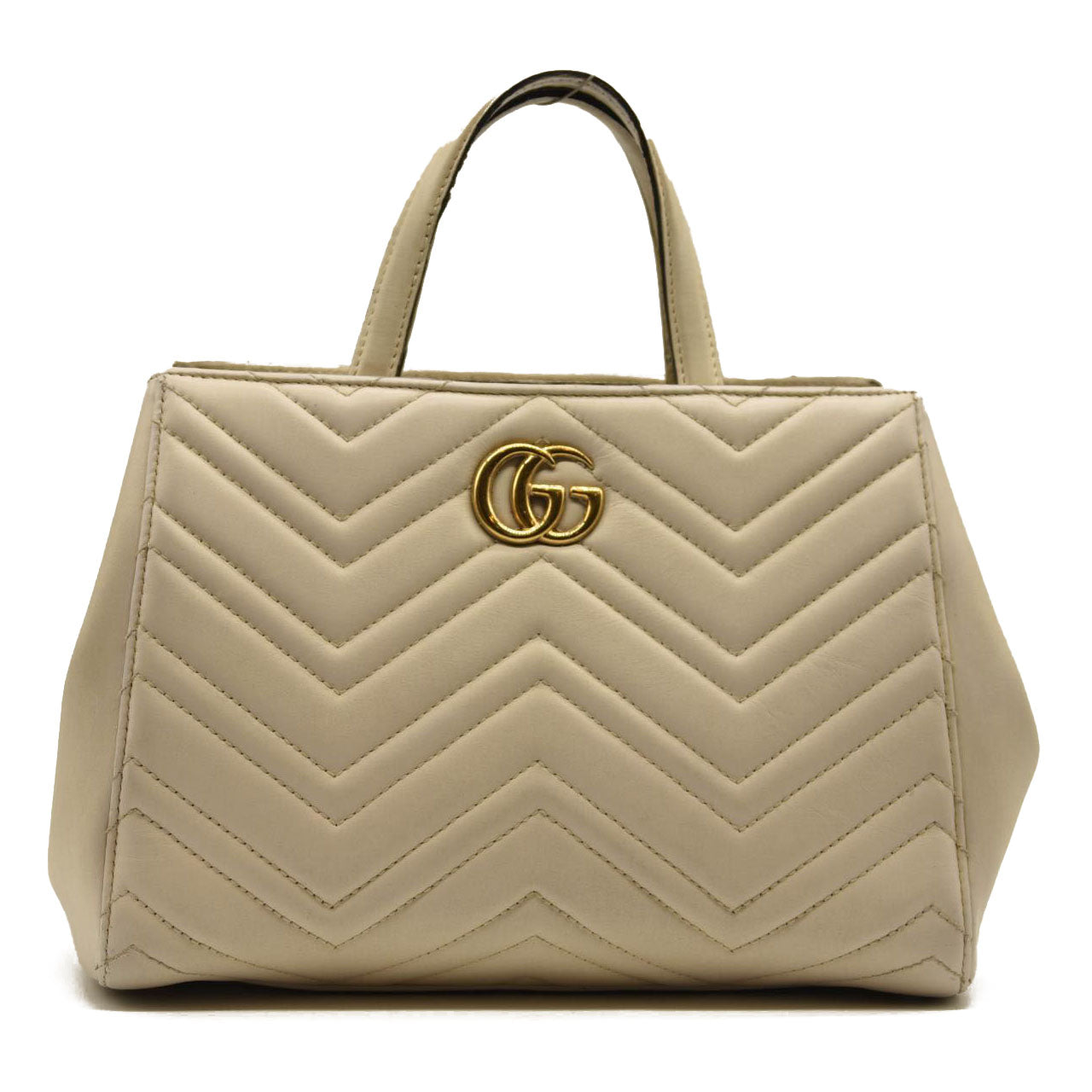GUCCI Calfskin Matelasse Small GG Marmont Tote White
