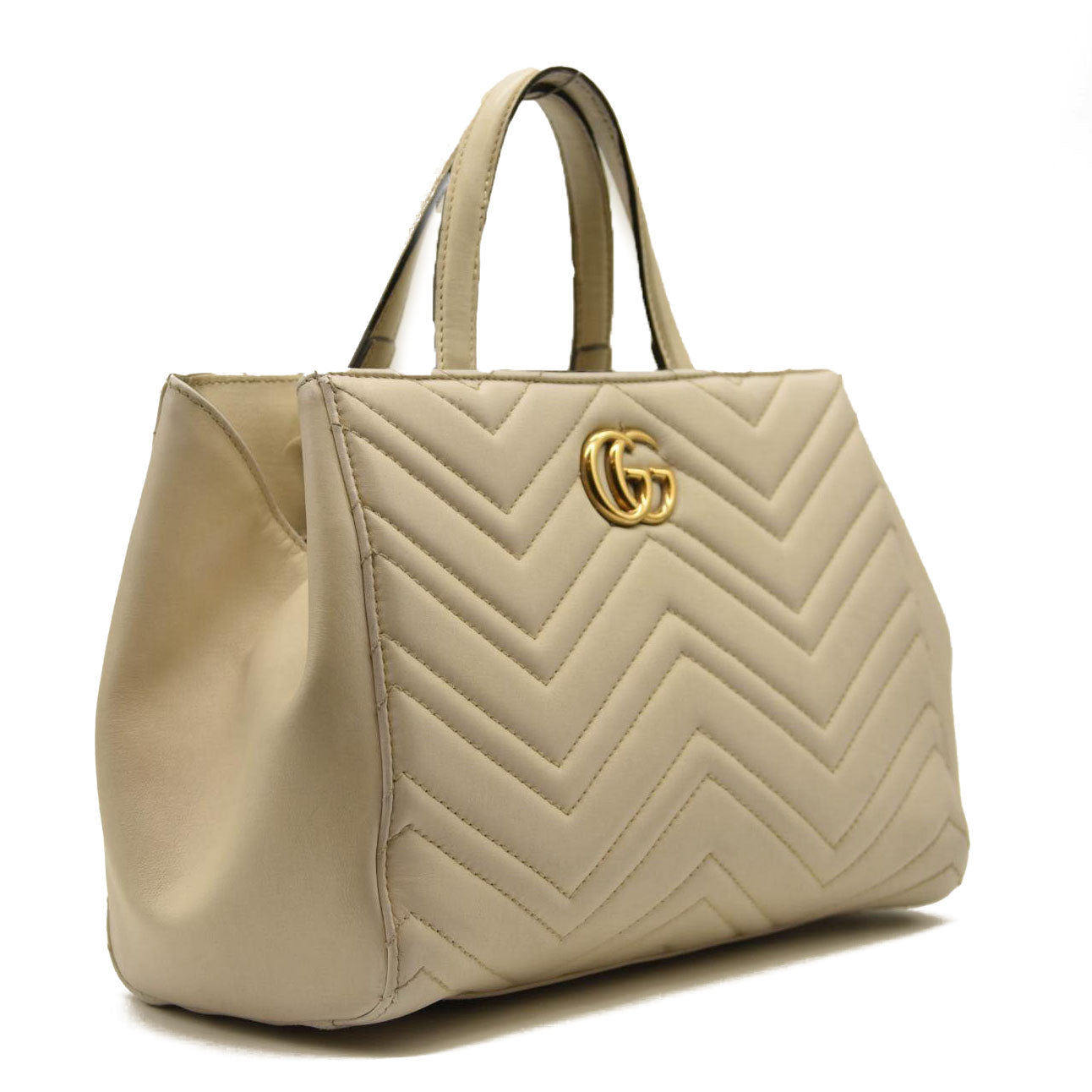 GUCCI Calfskin Matelasse Small GG Marmont Tote White