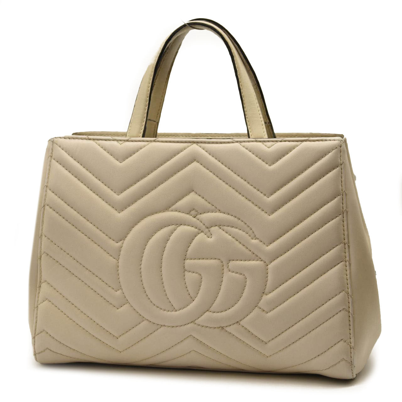 GUCCI Calfskin Matelasse Small GG Marmont Tote White