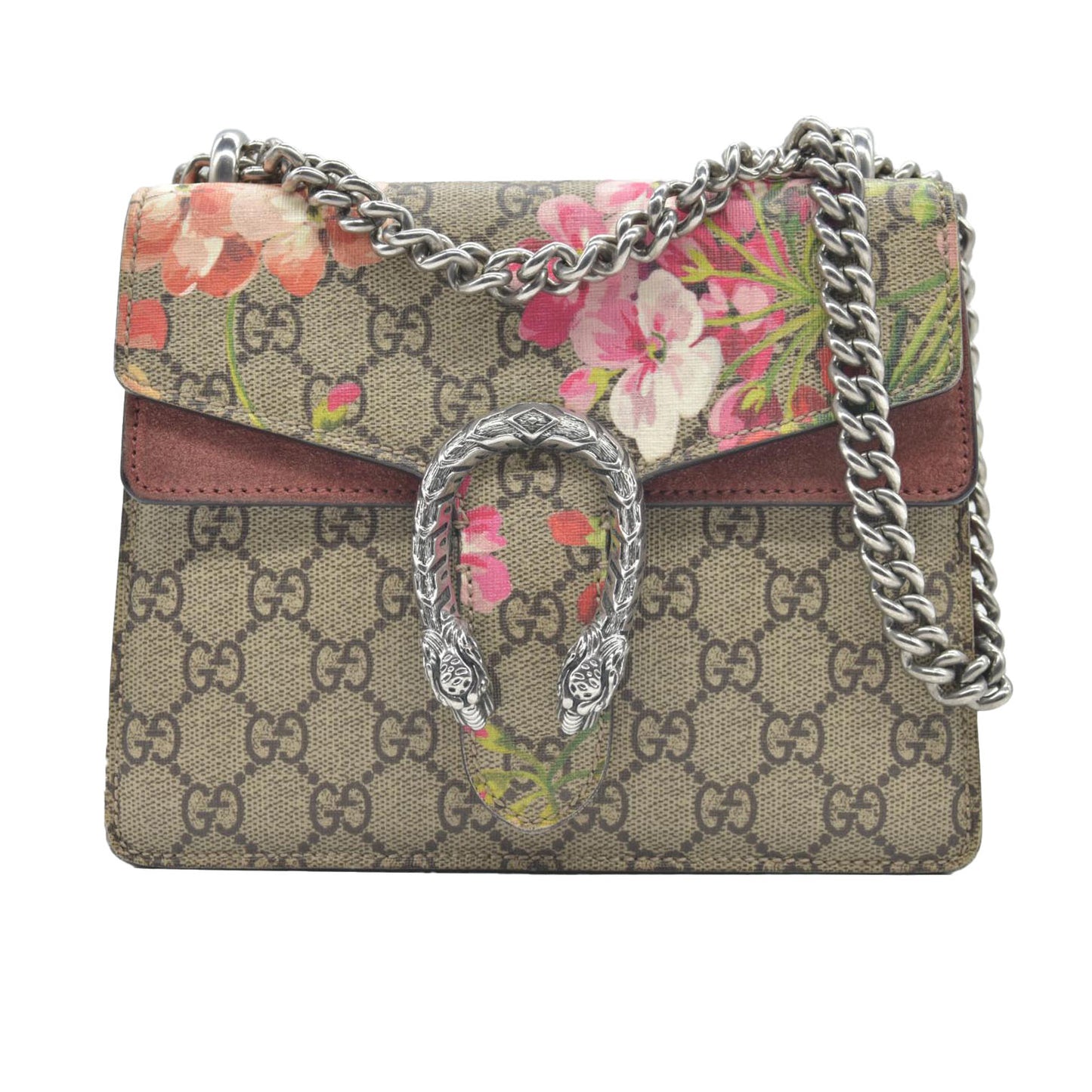 $1690 Gucci GG Supreme Monogram Blooms Mini Dionysus Shoulder Bag Beige Multicolor Dry Rose