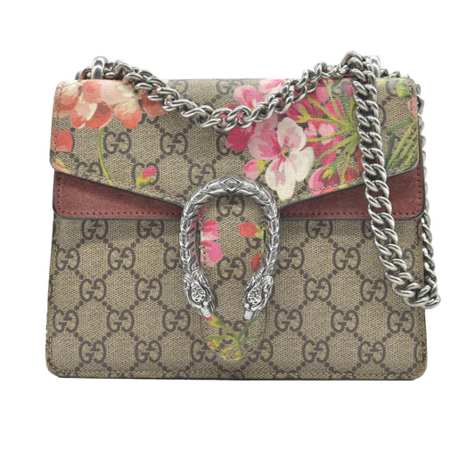 $1690 Gucci GG Supreme Monogram Blooms Mini Dionysus Shoulder Bag Beige Multicolor Dry Rose