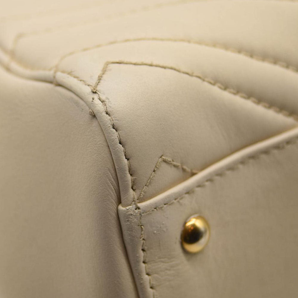 GUCCI Calfskin Matelasse Small GG Marmont Tote White