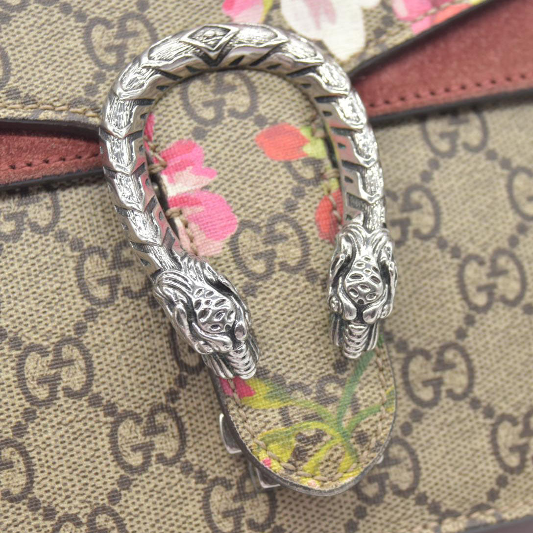 $1690 Gucci GG Supreme Monogram Blooms Mini Dionysus Shoulder Bag Beige Multicolor Dry Rose