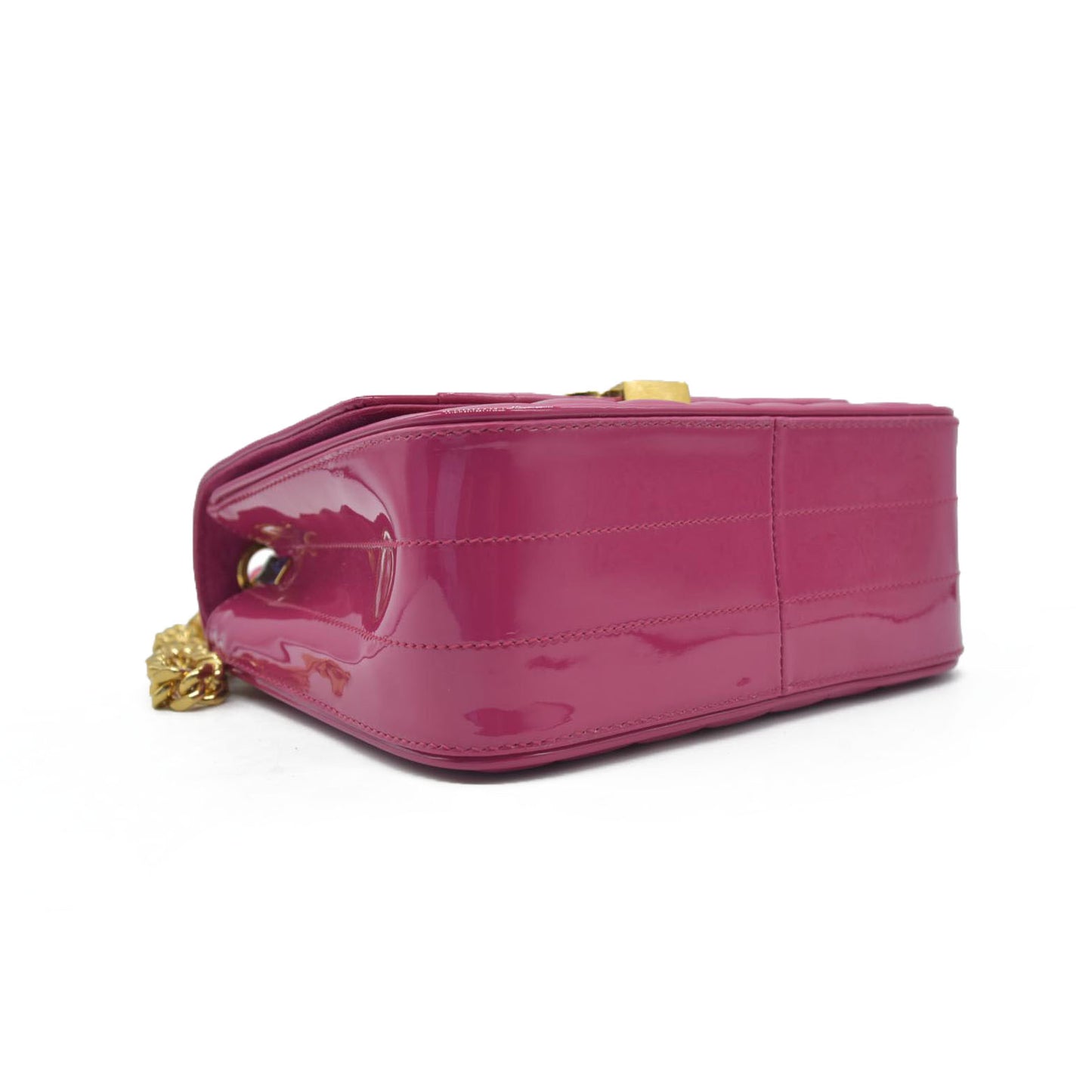 $2590 Saint Laurent Patent Calfskin Matelasse Monogram Medium Vicky Chain Bag Pink