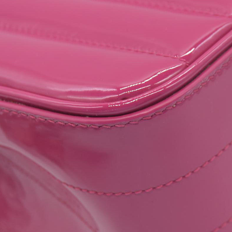 $2590 Saint Laurent Patent Calfskin Matelasse Monogram Medium Vicky Chain Bag Pink
