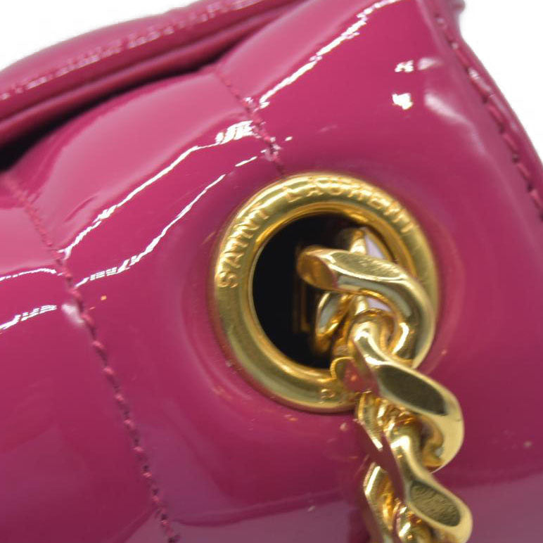$2590 Saint Laurent Patent Calfskin Matelasse Monogram Medium Vicky Chain Bag Pink