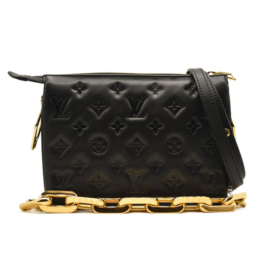 LOUIS VUITTON Lambskin Embossed Monogram Coussin BB Black