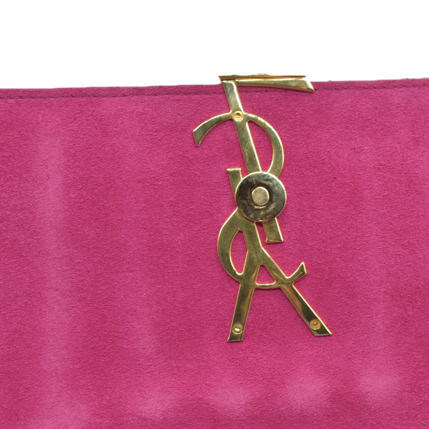 $2590 Saint Laurent Patent Calfskin Matelasse Monogram Medium Vicky Chain Bag Pink