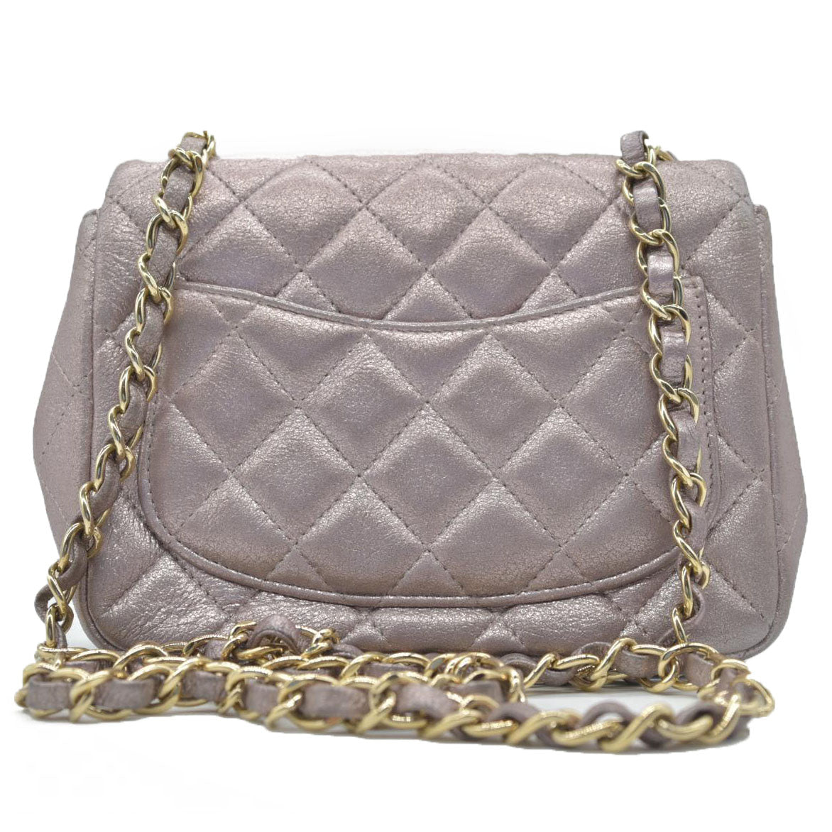 $5200 Chanel Metallic Lambskin Quilted Mini Square Flap Pink Purple